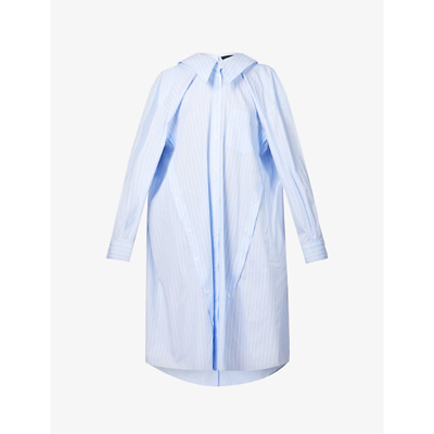 Shop Simone Rocha Striped Four-sleeve Cotton Midi Shirt Dress In Blue
