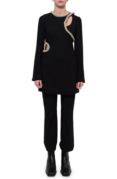 Shop Jonathan Simkhai Katharine Diamante Embroidery Long Sleeve Minidress In Black