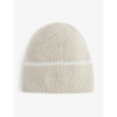 Shop Jacquemus Le Bonnet Brand-embroidered Stretch-woven Beanie In Off White