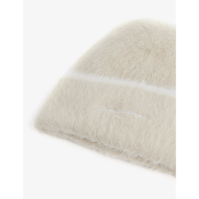 Shop Jacquemus Le Bonnet Brand-embroidered Stretch-woven Beanie In Off White