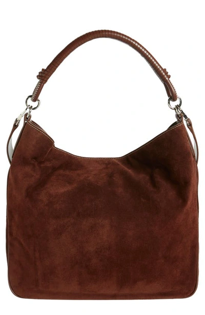 Staud Brown Perry Suede Hobo Shoulder Bag In Mahogany