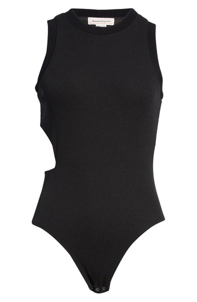 Shop Alexander Mcqueen Cutout Jersey Bodysuit In Black
