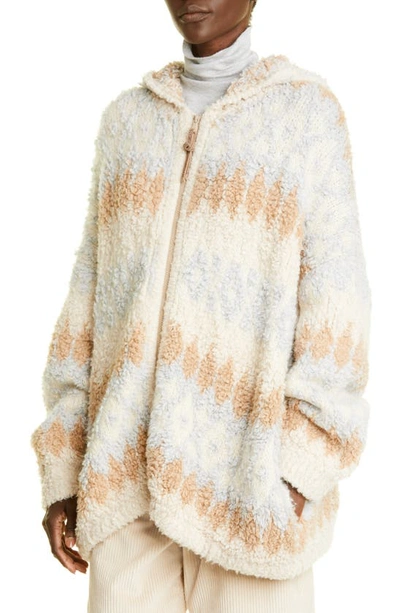 Shop Brunello Cucinelli Nordic Oversize Cashmere Blend Zip Hooded Cardigan In Cqb59 Grey/ Oat/ Camel