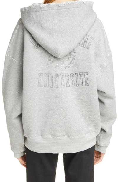 Shop Saint Laurent Oversize Grunge Université Cotton Logo Graphic Hoodie In Gris Chine/ Gris