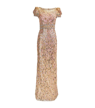 Shop Jenny Packham Sequin-embellished Sungem Gown In Gold