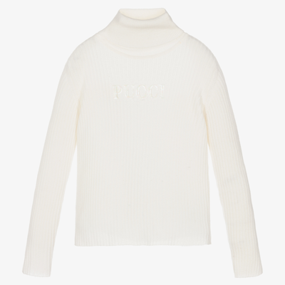 Shop Emilio Pucci Pucci Girls Ivory Lilly Roll Neck Sweater