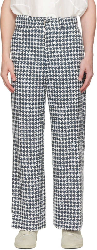 Young N Sang Navy Houndstooth Trousers In Navy