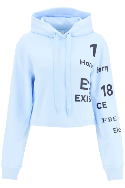Shop Burberry 'jenny' Horseferry Print Cropped Hoodie In Blue