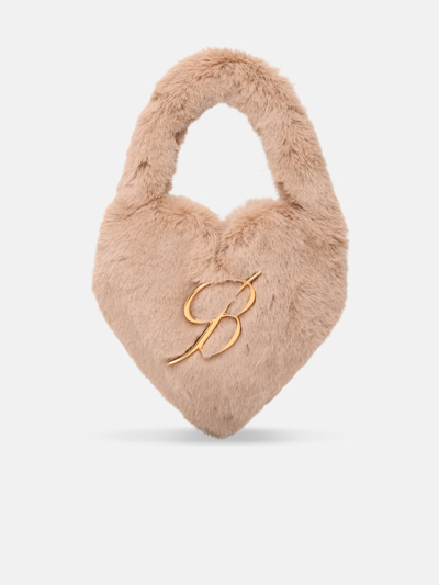 Shop Blumarine Beige Fur Heart Bag