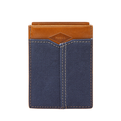 Shop Fossil Men's Mykel Cotton Front Pocket Wallet In Blue