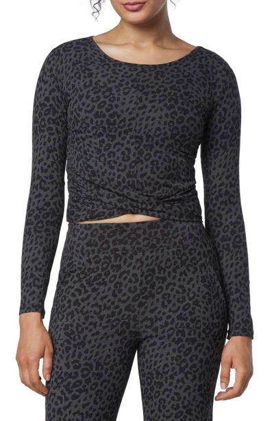 Shop Andrew Marc Sport Twisted Front Long Sleeve T-shirt In Grey Heather Leopard