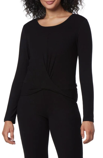 Shop Andrew Marc Sport Twisted Front Long Sleeve T-shirt In Black