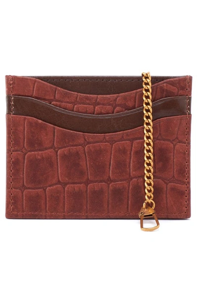 Shop Hobo Max Croc Embossed Chain Clip Card Case In Brandy