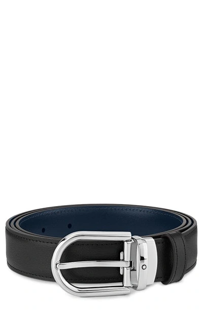 Shop Montblanc Reversible Horseshoe Buckle Leather Belt In Black And Blue