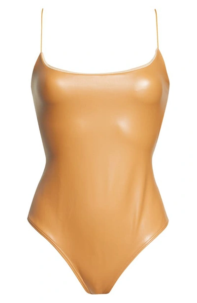 Shop Alix Nyc Hirst Faux Leather Bodysuit In Sable