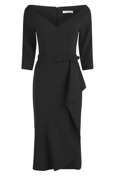 Shop Kay Unger Izzy Belted Cocktail Dress In Black
