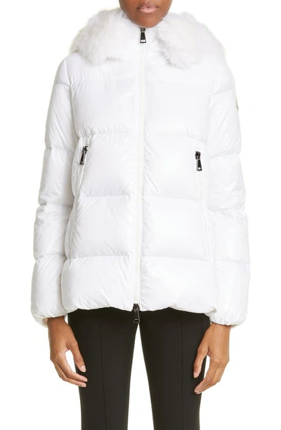 Shop Moncler Laiche Quilted Hooded Down Jacket With Removable Faux Fur Trim In White