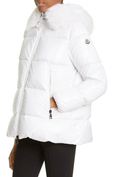 Shop Moncler Laiche Quilted Hooded Down Jacket With Removable Faux Fur Trim In White