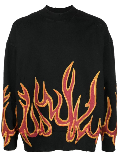 Shop Palm Angels Graffiti Flames Distressed Sweatshirt In Black