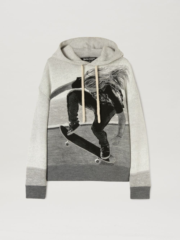 Palm Angels Skater-pattern panelled hoodie - Grey