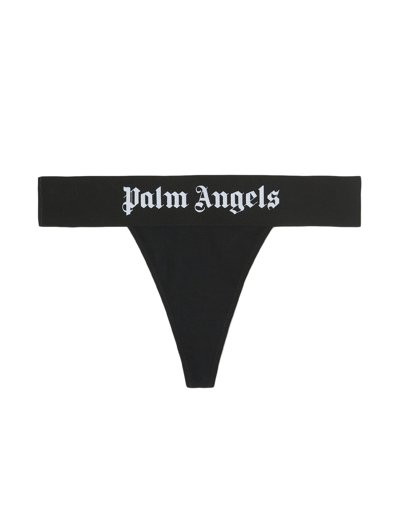 Shop Palm Angels Woman Black Thong With Logo Band In Black White