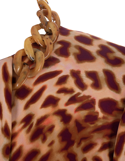 Shop Stella Mccartney Cheetah Mini Dress In Martini Pink Cotton With Falabella Chain
