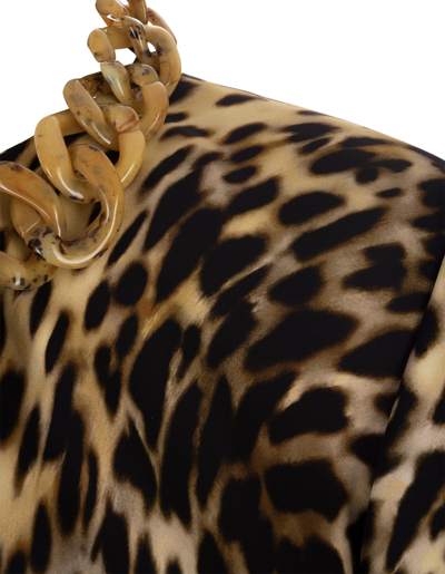 Shop Stella Mccartney Cheetah Mini Dress In Tortoiseshell Cotton With Falabella Chain In Tortoise Shell