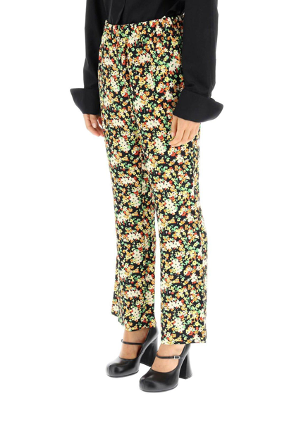 Shop Marni Floral-printed High-waist Trousers In Black