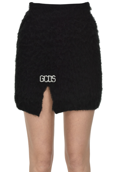Shop Gcds Mohair-blend Mini Skirt In Black