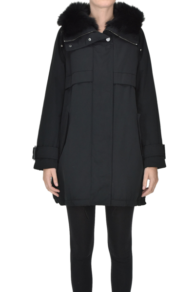 Shop Martylo Eco-fur Collar Parka Coat In Black