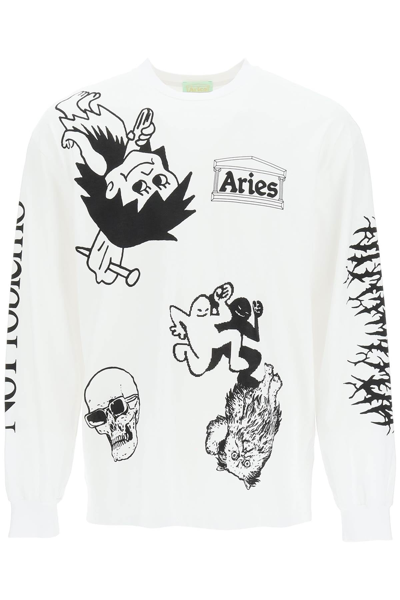 Shop Aries 'graphic Mashup Ls' T-shirt In White