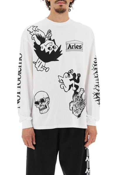 Shop Aries 'graphic Mashup Ls' T-shirt In White