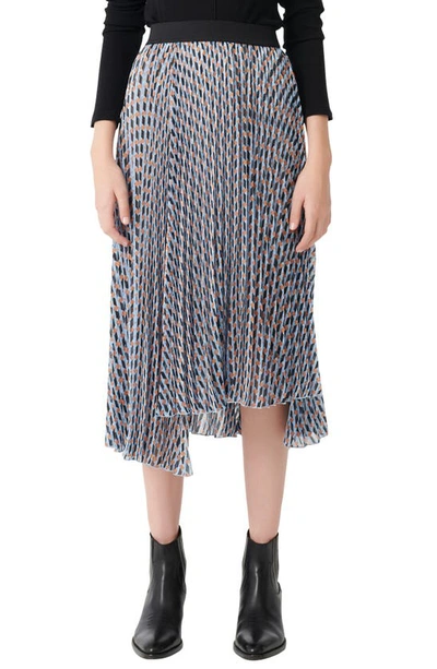 Shop Maje Geometric Print High/low Skirt In Blue