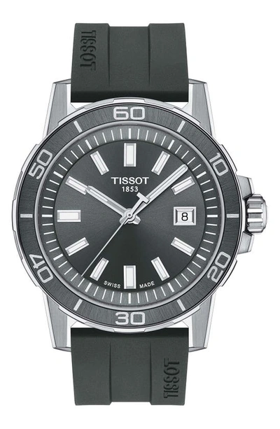 Shop Tissot Supersport Qua Silicone Strap Watch, 44mm In Grey