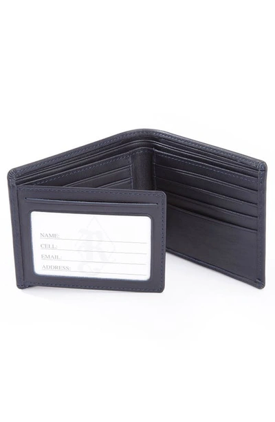 Shop Royce New York Personalized Rfid Leather Trifold Wallet In Navy Blue- Silver Foil