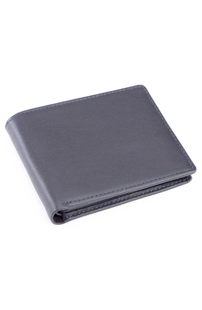Shop Royce New York Personalized Rfid Leather Trifold Wallet In Navy Blue- Silver Foil