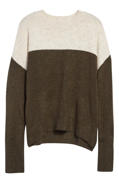Vince Camuto Extend Shoulder Colorblock Sweater In Deep Olive