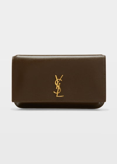 Shop Saint Laurent Ysl Monogram Phone Holder Shoulder Bag In Green Hunting