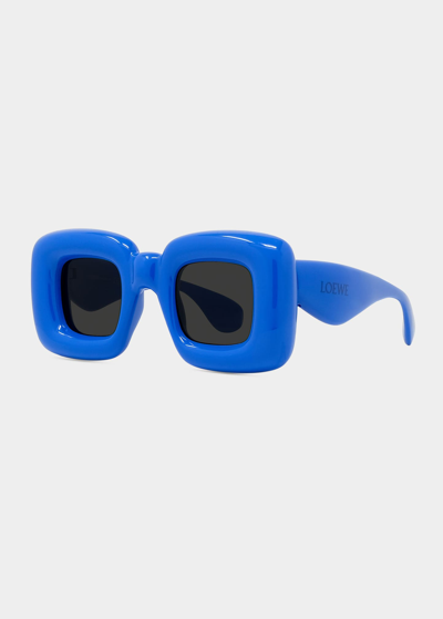 Shop Loewe Inflated Square Injection Plastic Sunglasses In Shiny Blue Smoke