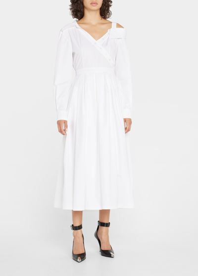 Shop Alexander Mcqueen Poplin Asymmetric Drop-shoulder Shirtdress In White