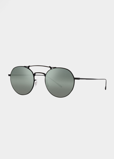 Shop Oliver Peoples Men's Titanium Double-bridge Round Sunglasses In Dark Grey