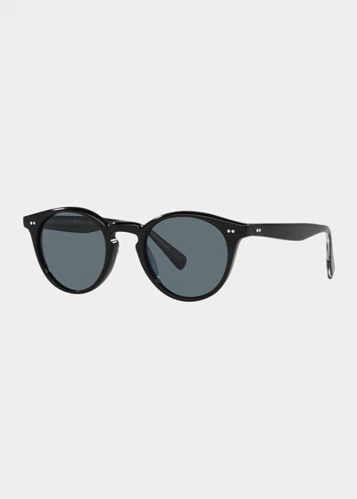 Shop Oliver Peoples Men's The Romare Sun Round Polarized Sunglasses In Black