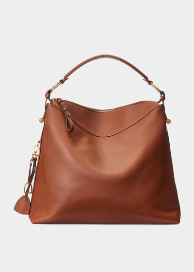 Shop Ralph Lauren Bridle Medium Soft Leather Shoulder Bag In Rl Gold
