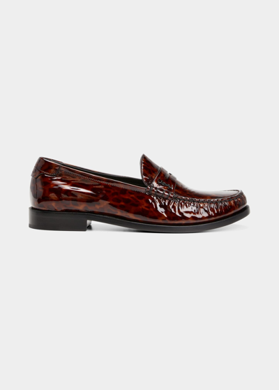 Shop Saint Laurent Men's Leather Penny Loafers In Natural