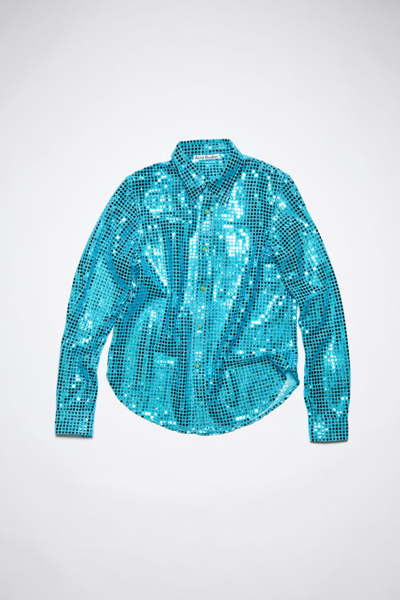Shop Acne Studios Sequined Button-up Shirt In Turquoise Blue