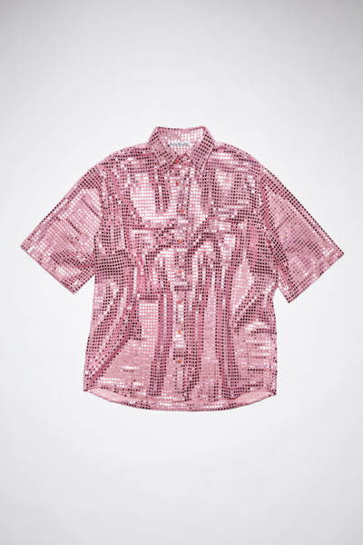 Shop Acne Studios Sequined Short Sleeve Button-up Shirt In Pink