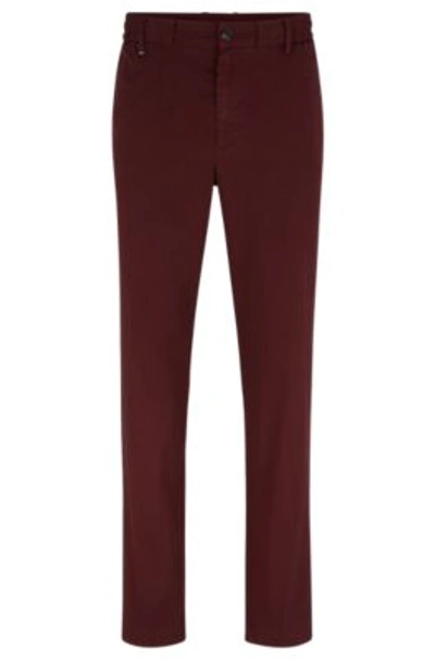 Shop Hugo Boss Slim-fit Trousers In Stretch-cotton Gabardine In Dark Red