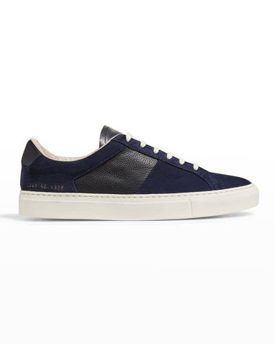 Shop Common Projects Men's Winter Achilles Leather-suede Low-top Sneakers In Navy