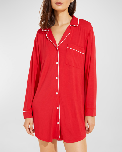 Shop Eberjey Gisele Button-down Sleepshirt In Haute Red/ivory