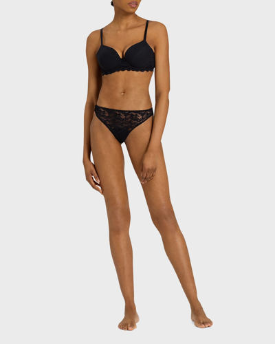 Shop Hanro Luxury Moments Scalloped Lace Thong In Black